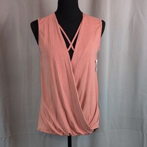 Vibrant‎ Pink Sleeveless Wrap Blouse with Elegant Draping